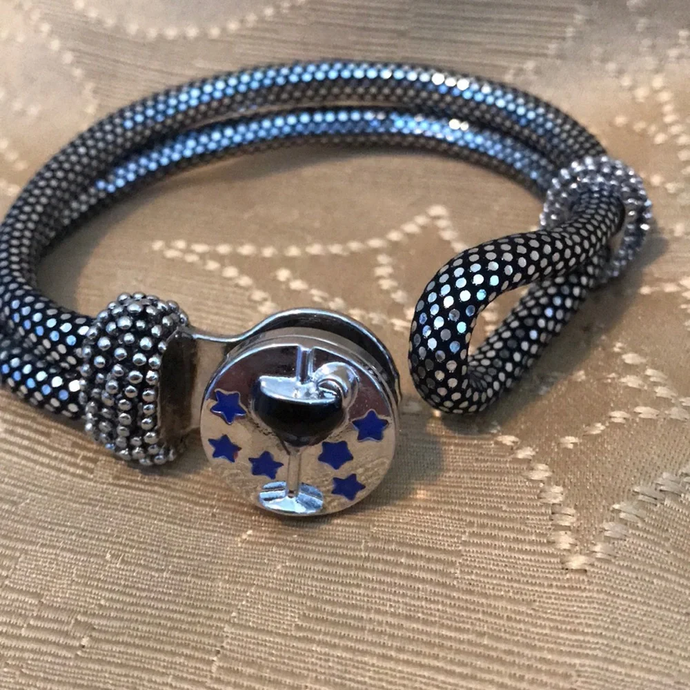 Black rope with silver polka dot snap bracelet